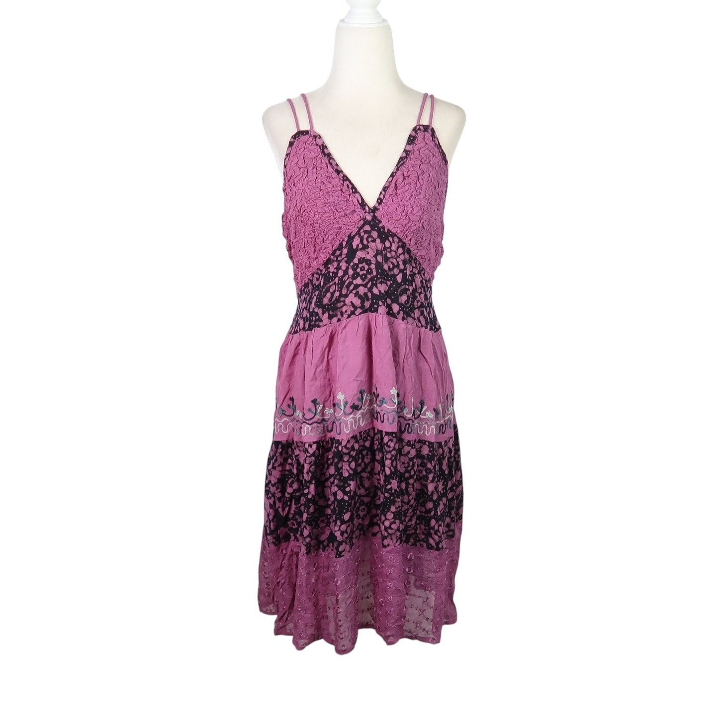 Vintage 90s Advance Apparels Purple And Black Tiered Mini Dress